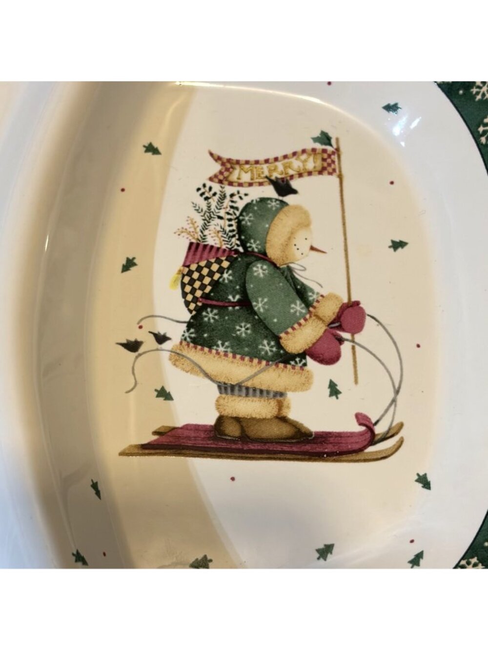 Sakura Debbie Mumm Sledding Snowman Bear 3 Part Relish Dish Christmas Platter - Picture 7 of 14